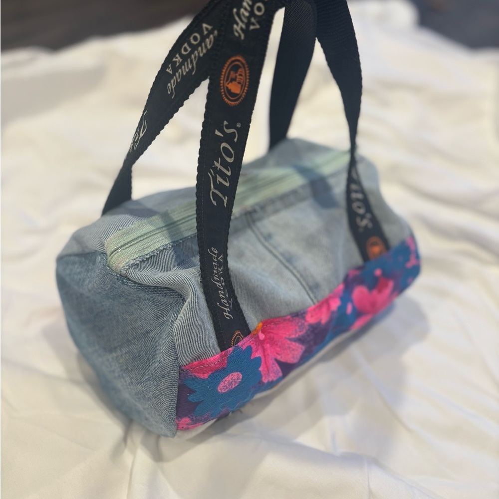 Denim Floral Women's Barrel Hand Bag (Upcycled)